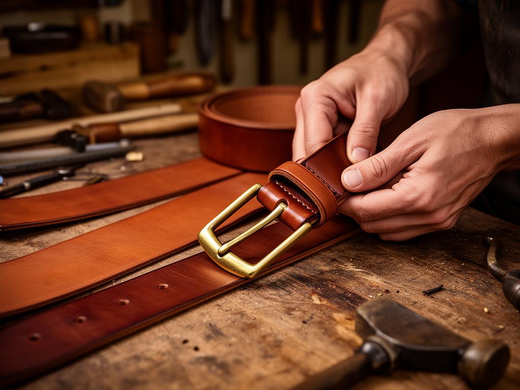 Artisan travaillant le cuir pour une ceinture Smalto