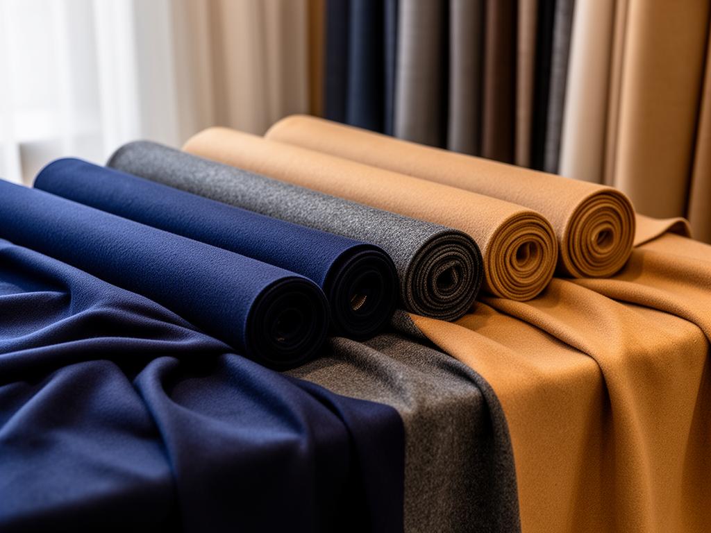 Rouleaux de tissus nobles pour costume dans l'atelier Maison Smalto